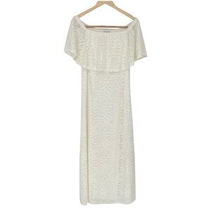 Chelsea Taylor Lace Off‎ White Off the Shoulder Maxi Dress